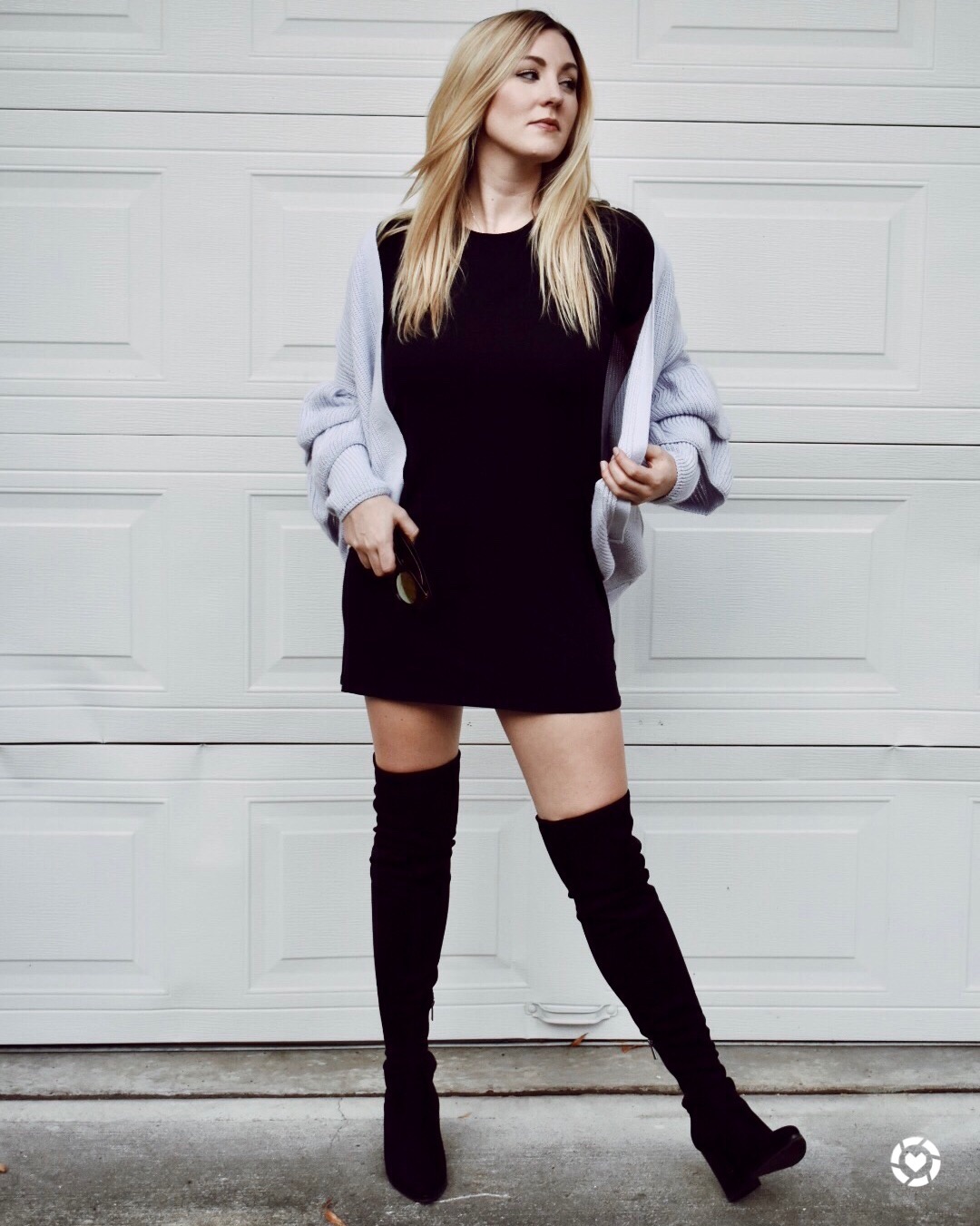 shirt dress and over the knee boots
