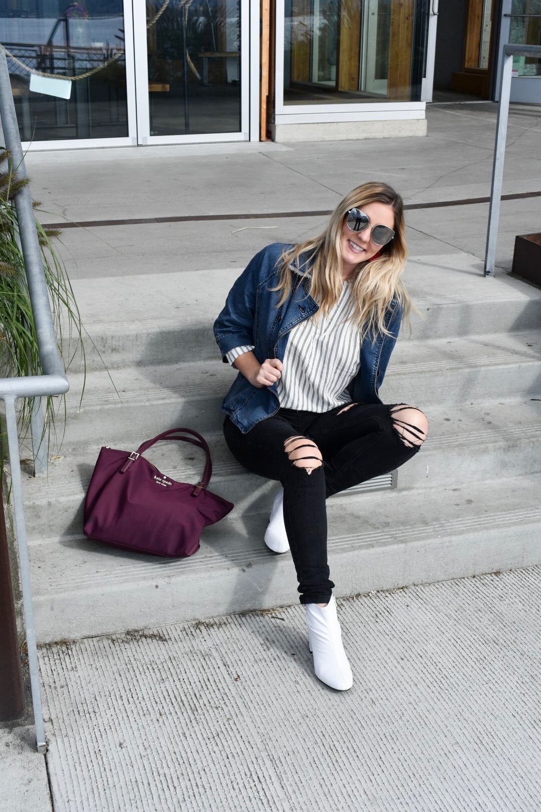 Cute fall outfit, white boot trend