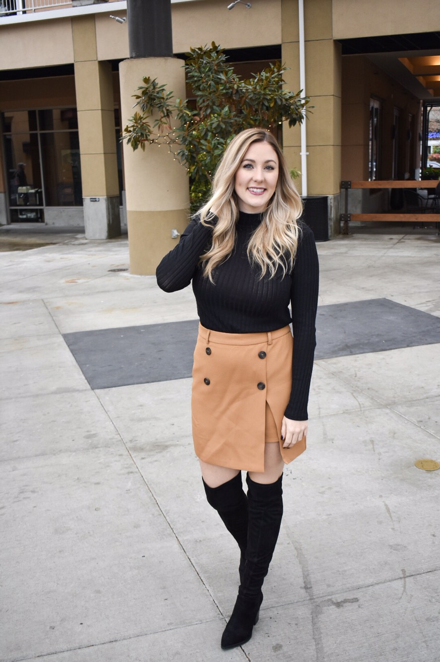 Fall Outfit of the Day #2: Turtleneck, A-Line Skirt, and Over the Knee ...