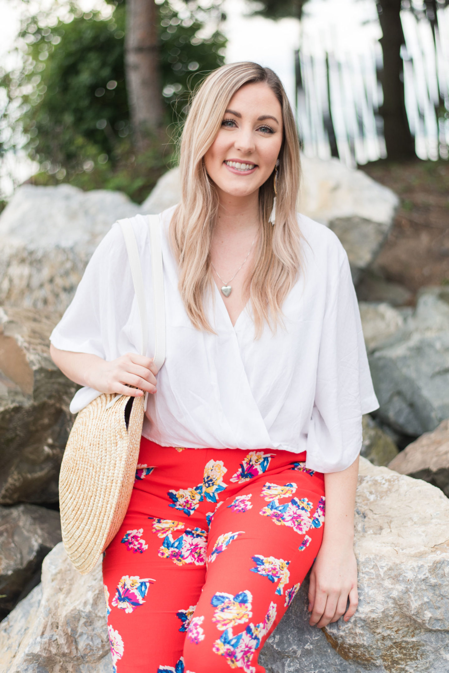 Spring Outfit of the Day: Red Floral Pants - Amy Bjorneby