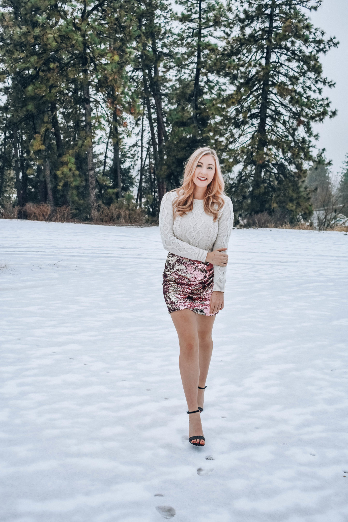 Sequin Skirt and Sweater Outfit!