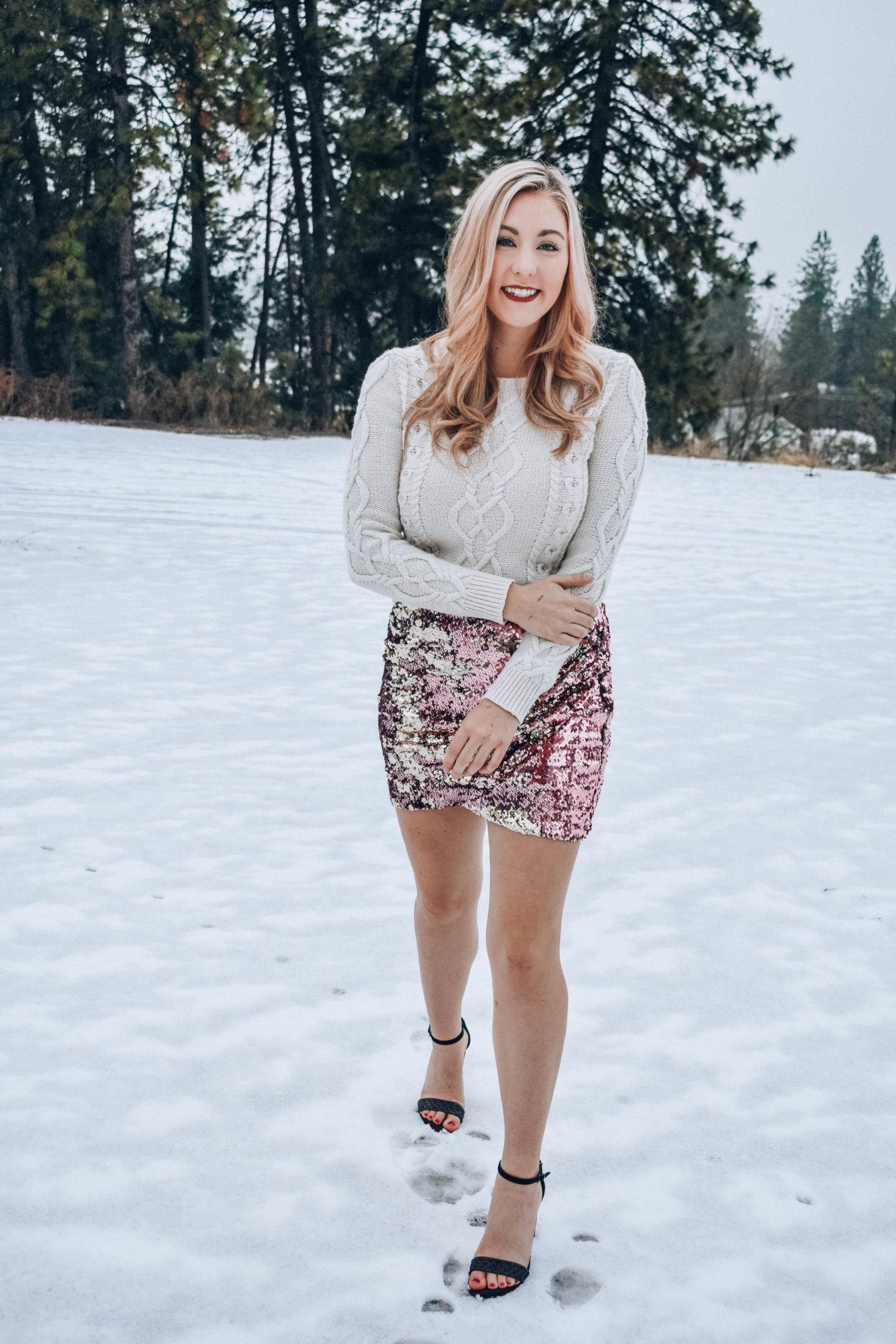 Sequin Skirt and Sweater Outfit!