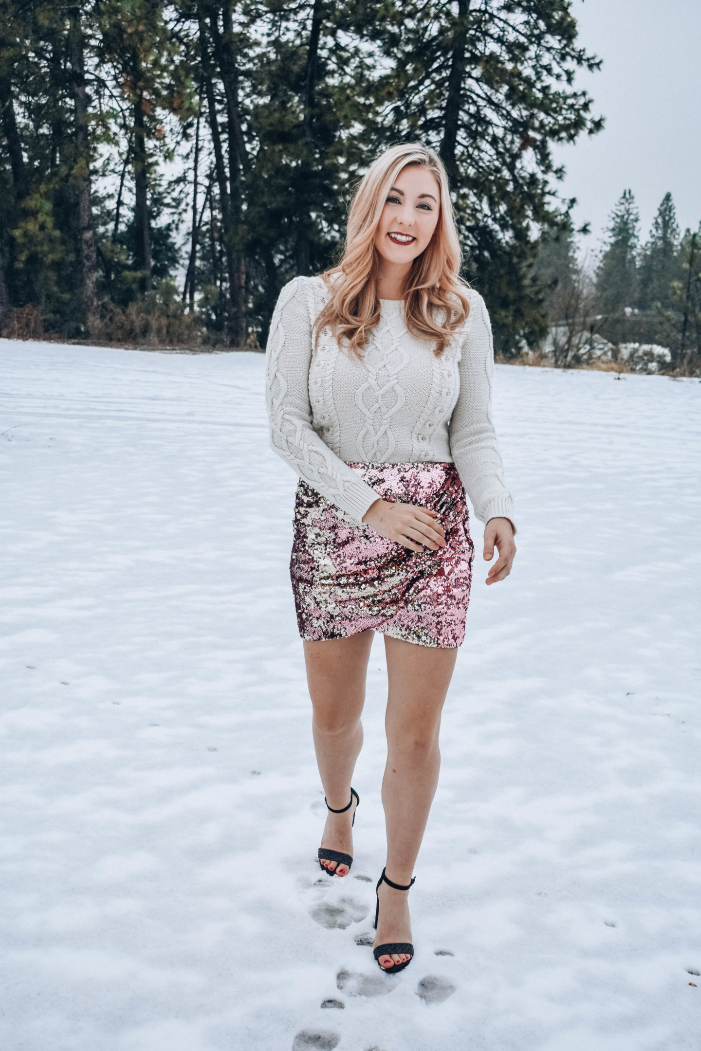 Sequin Skirt and Sweater Outfit!