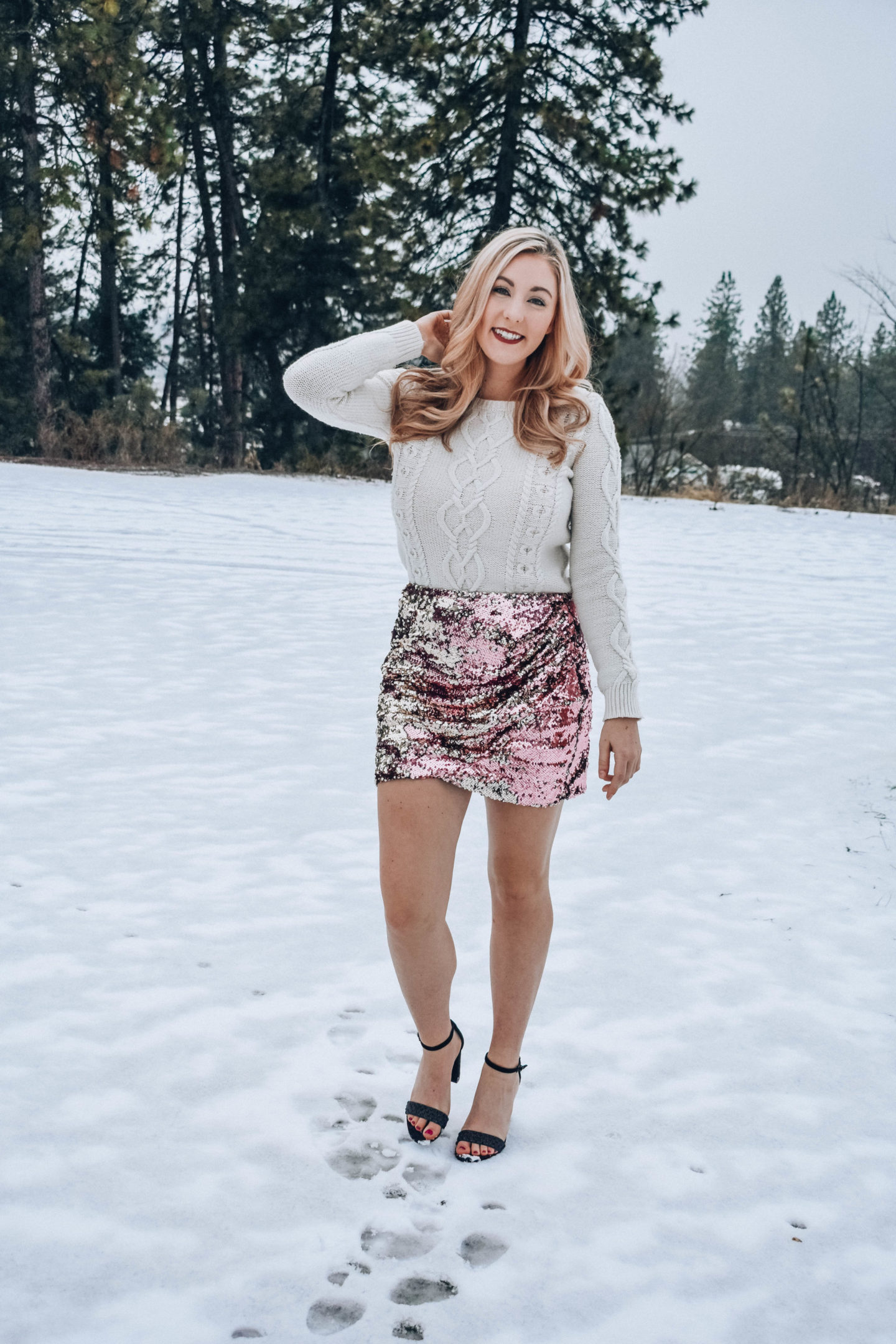 Sequin Skirt and Sweater Outfit!