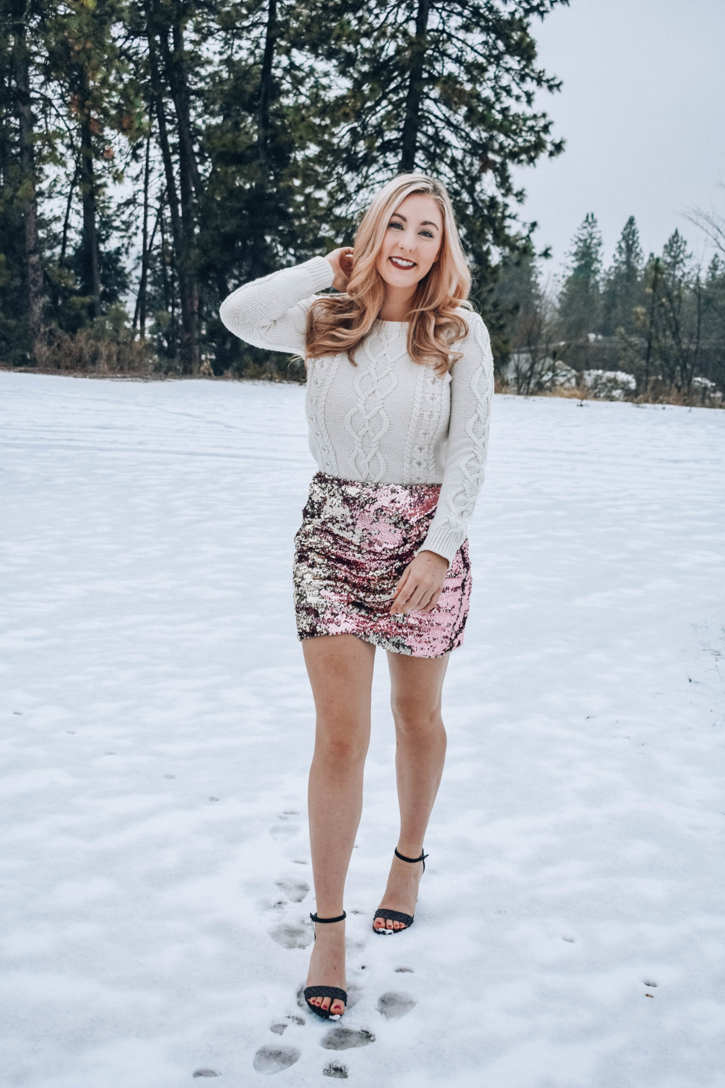 Sequin Skirt and Sweater Outfit!