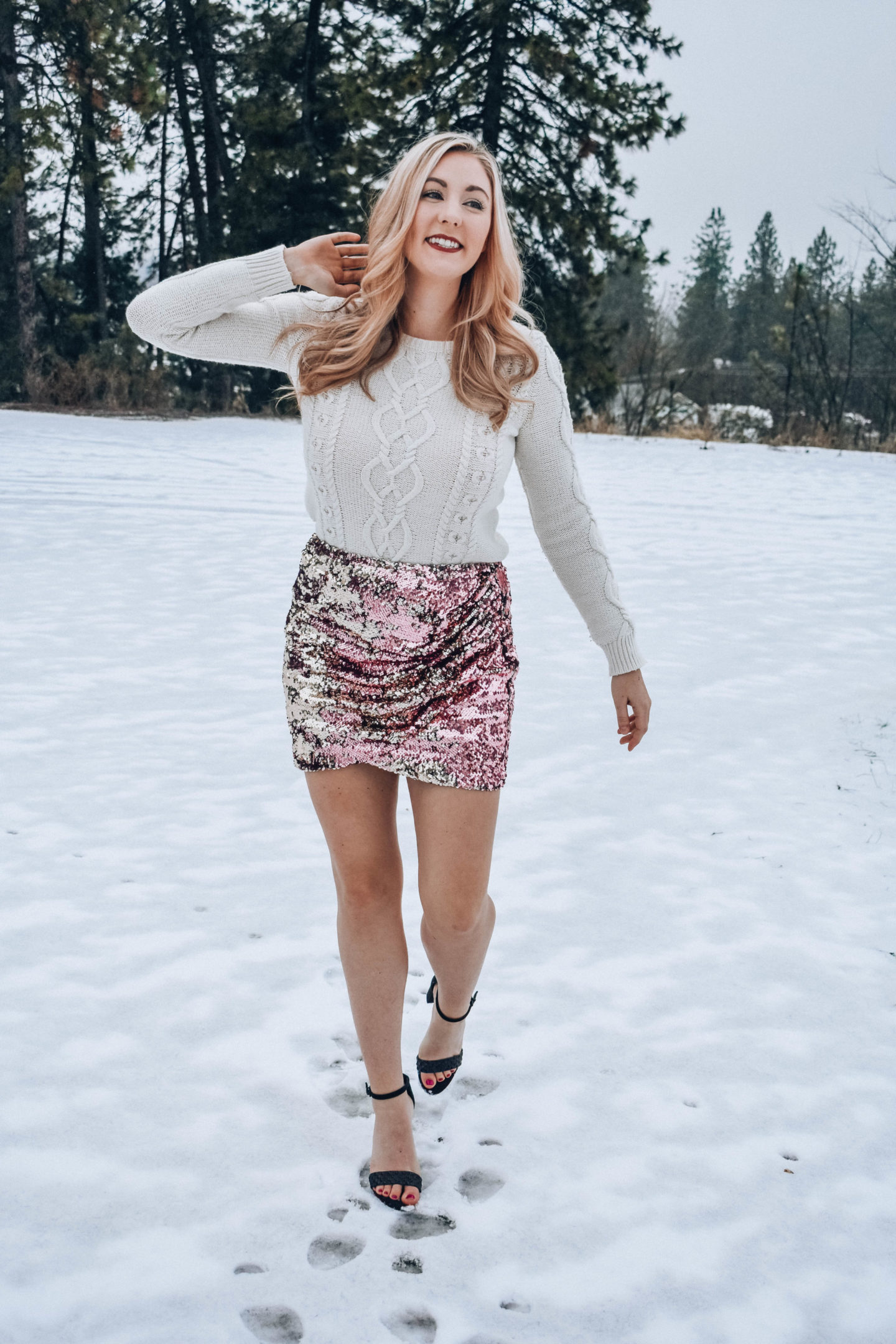 Sequin Skirt and Sweater Outfit!