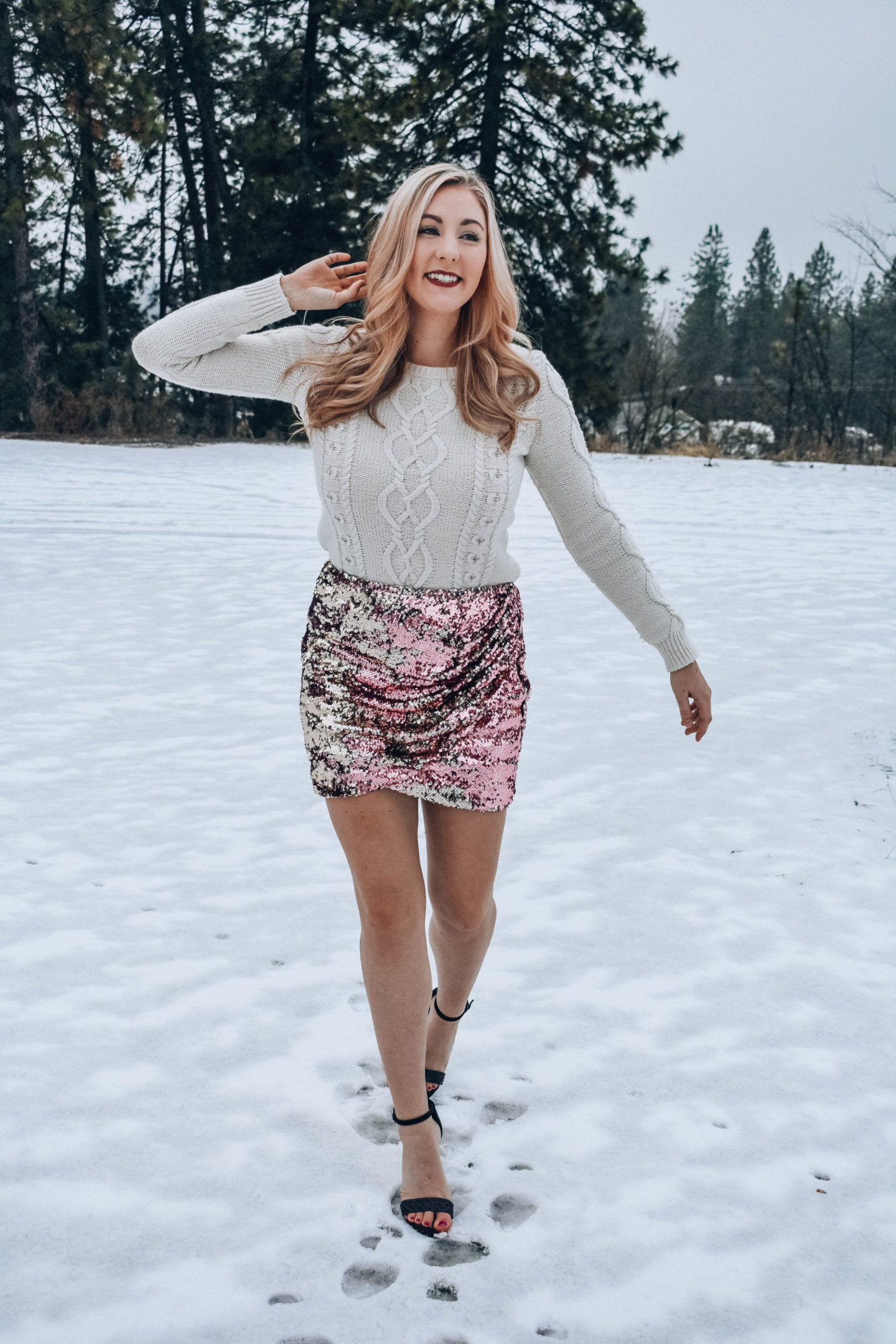 Sequin Skirt and Sweater Outfit!