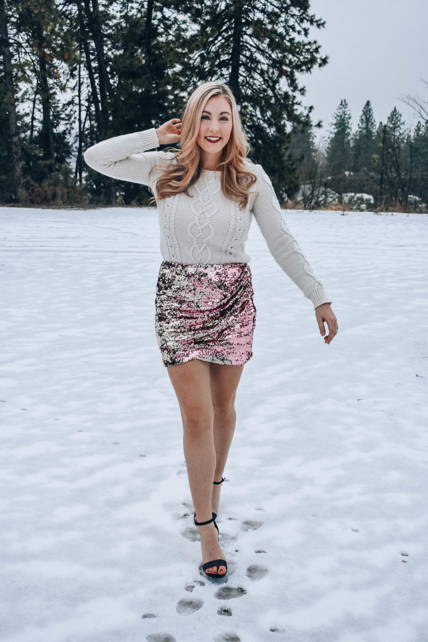 Sequin Skirt and Sweater Outfit!