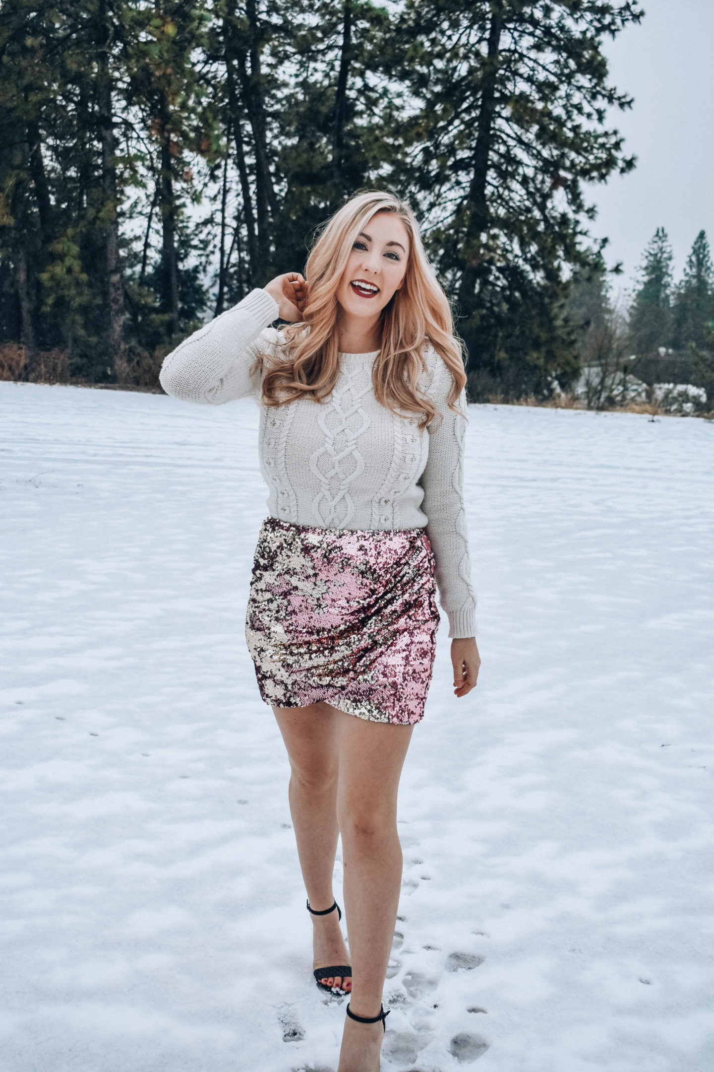 Sequin Skirt and Sweater Outfit!