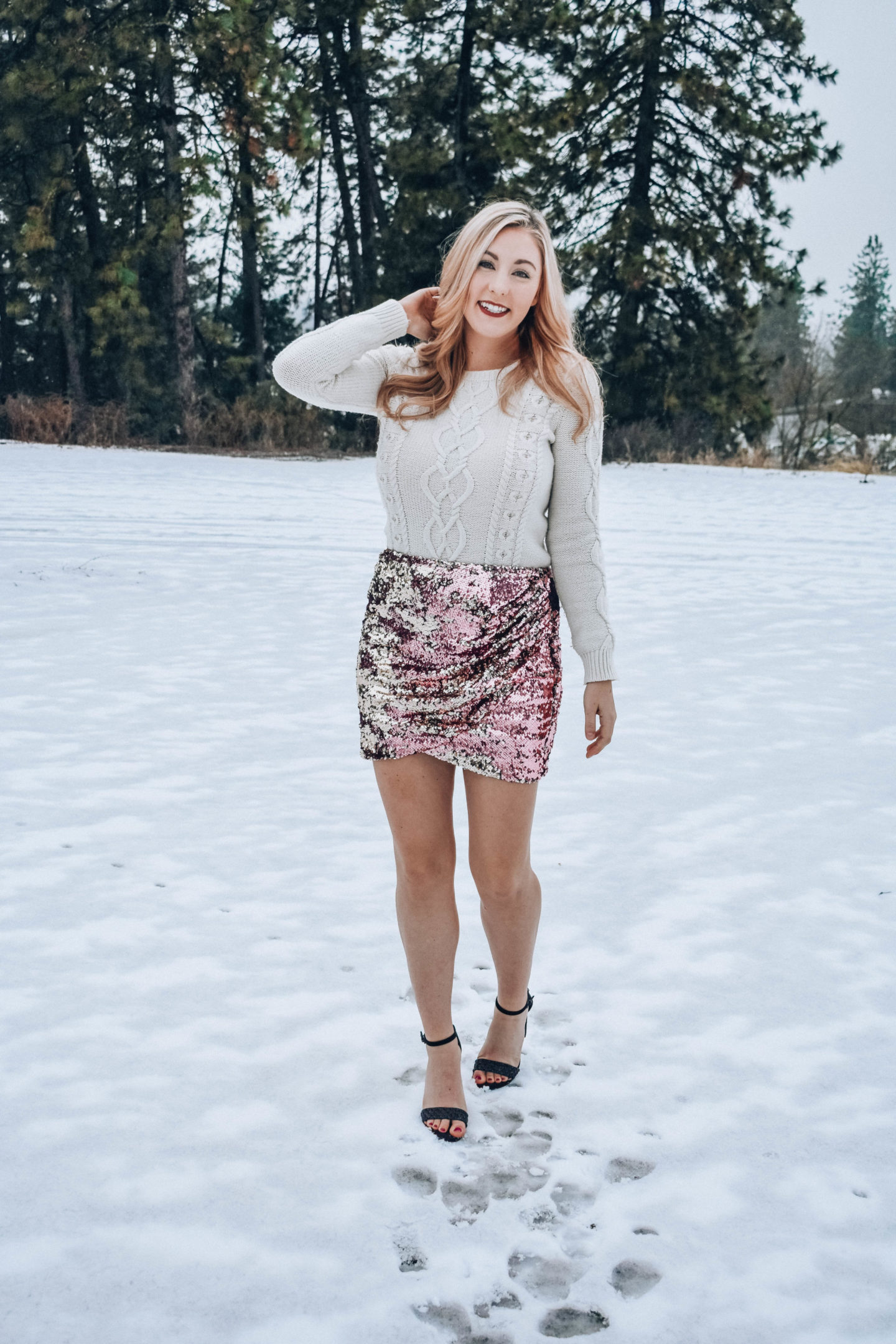 Sequin Skirt and Sweater Outfit!