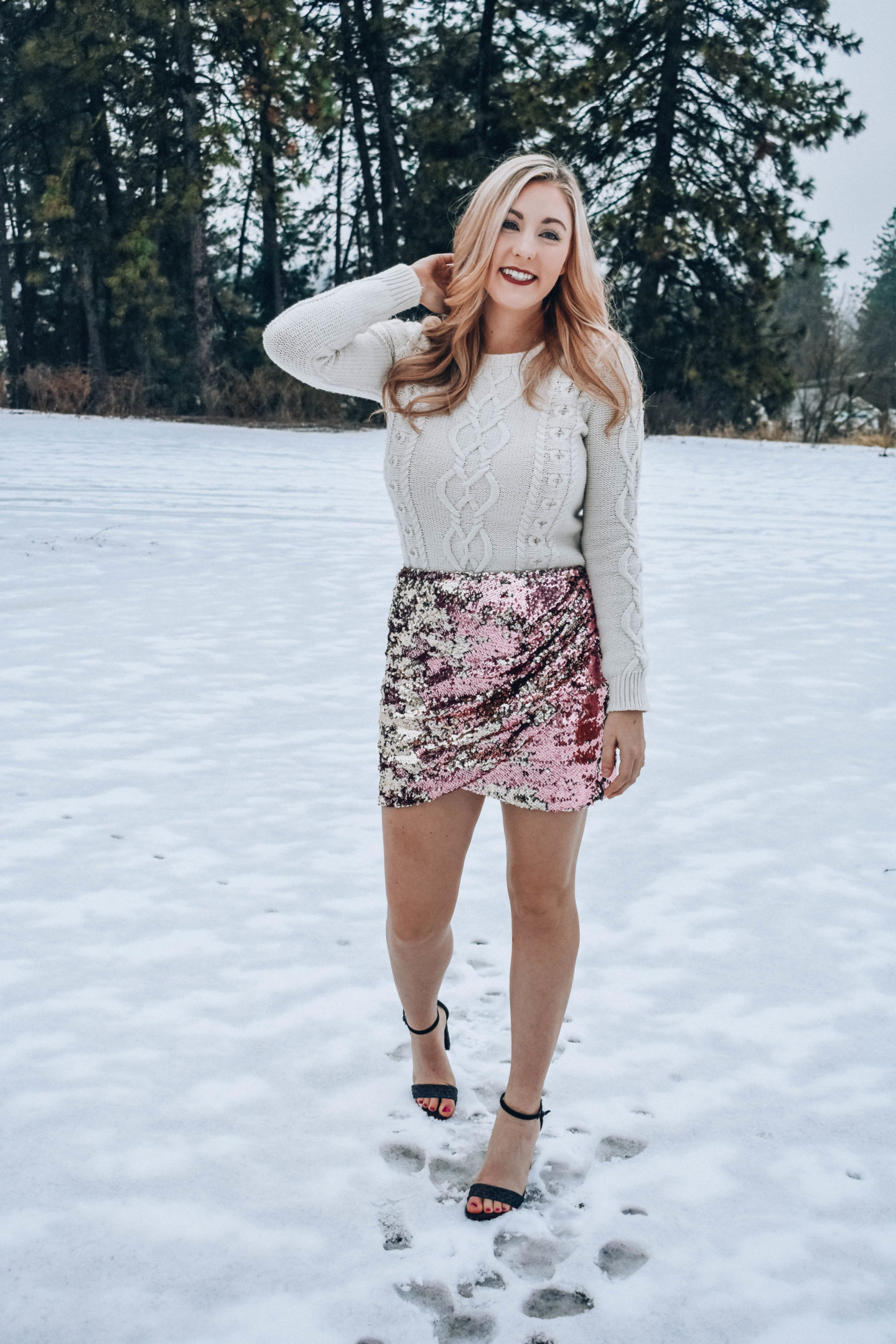 Sequin Skirt and Sweater Outfit!