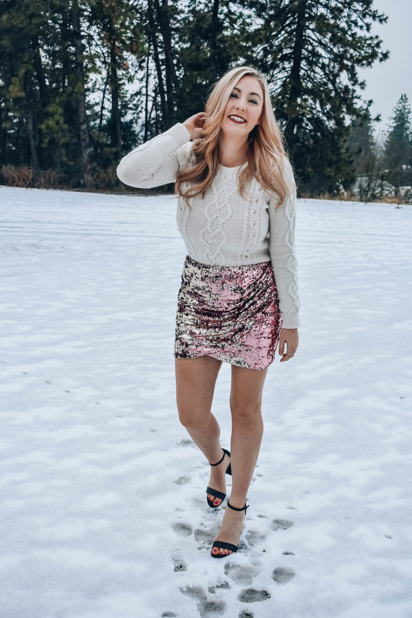 Sequin Skirt and Sweater Outfit!