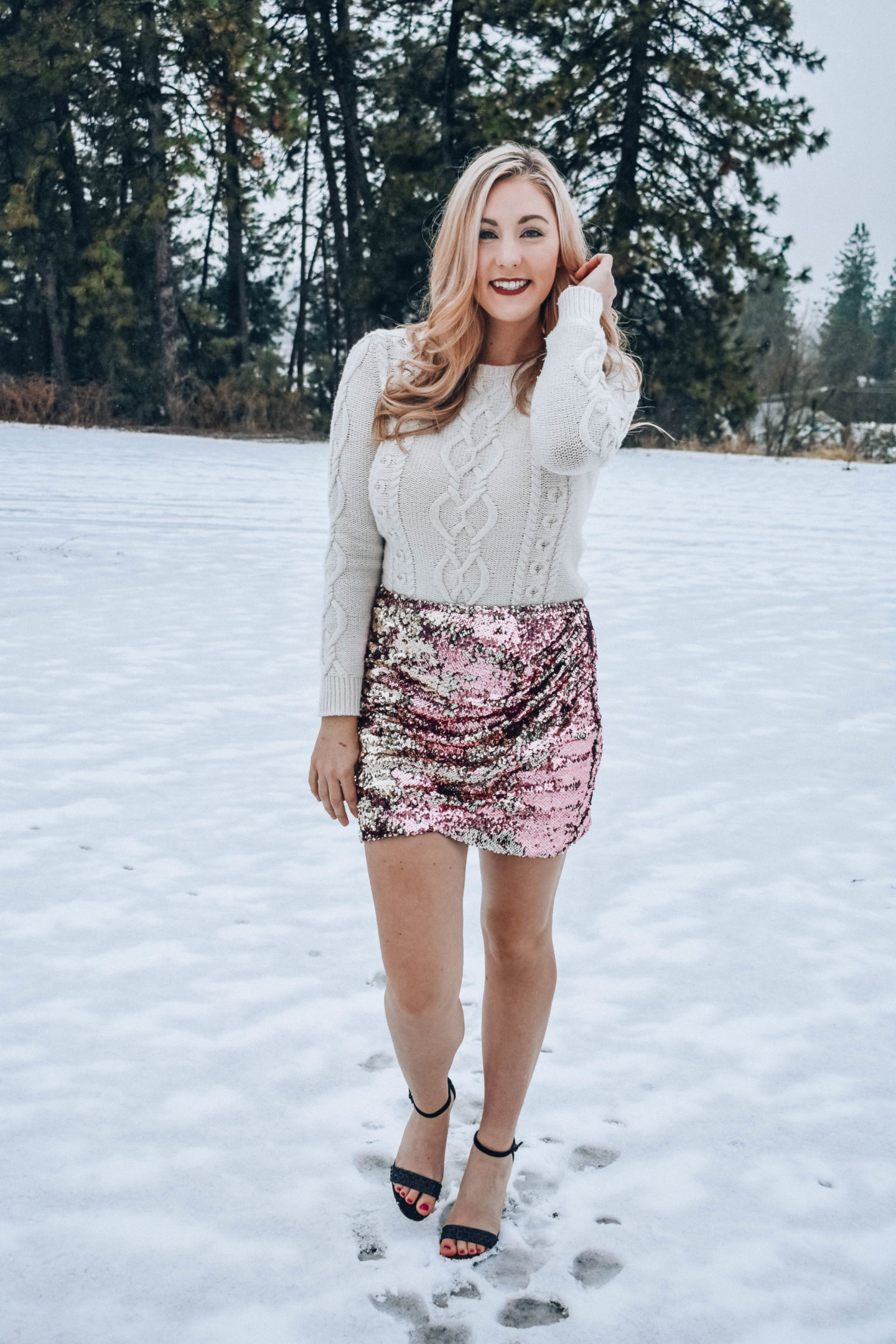 Sequin Skirt and Sweater Outfit!