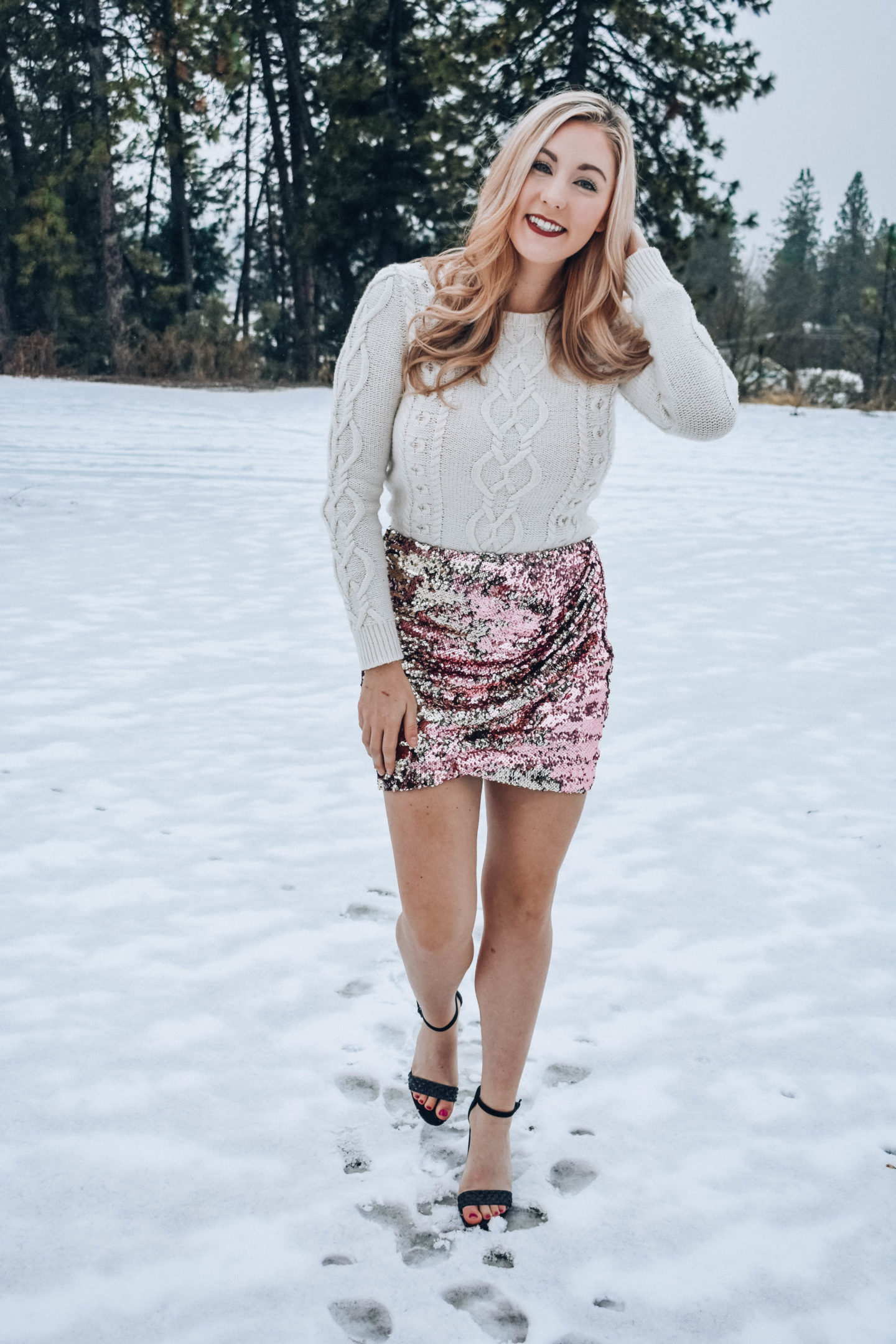 Sequin Skirt and Sweater Outfit!