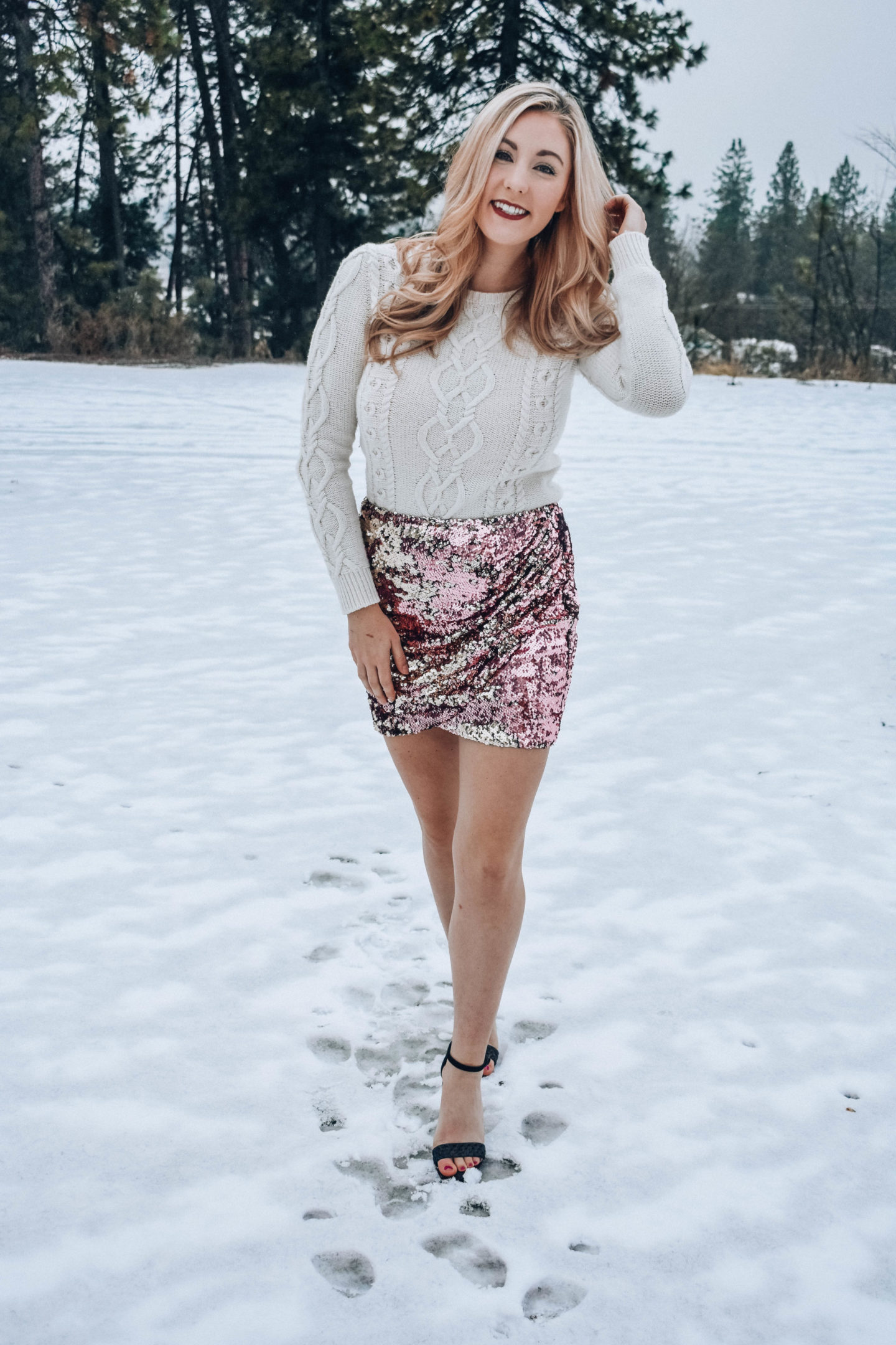 Sequin Skirt and Sweater Outfit!