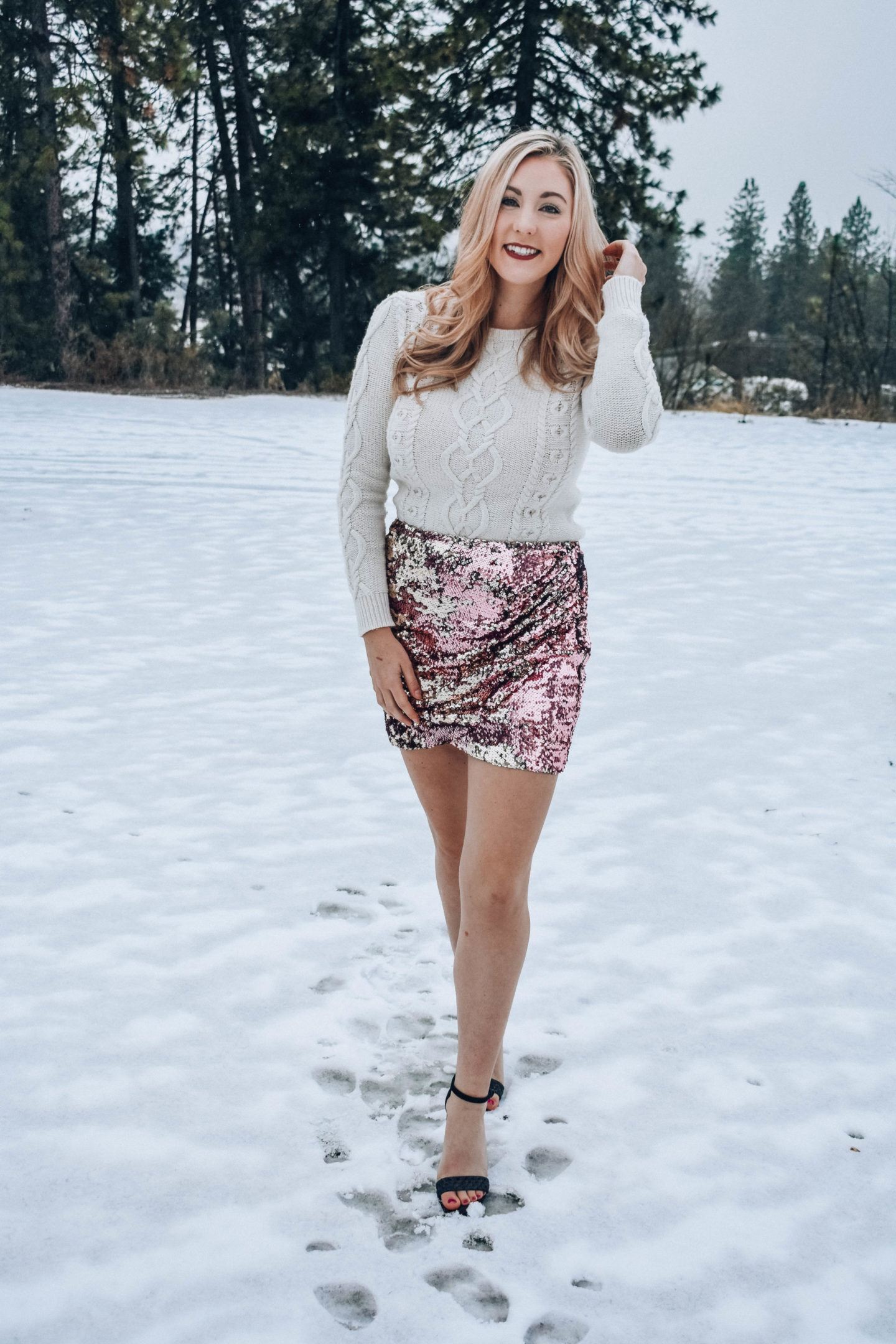 Sequin Skirt and Sweater Outfit!