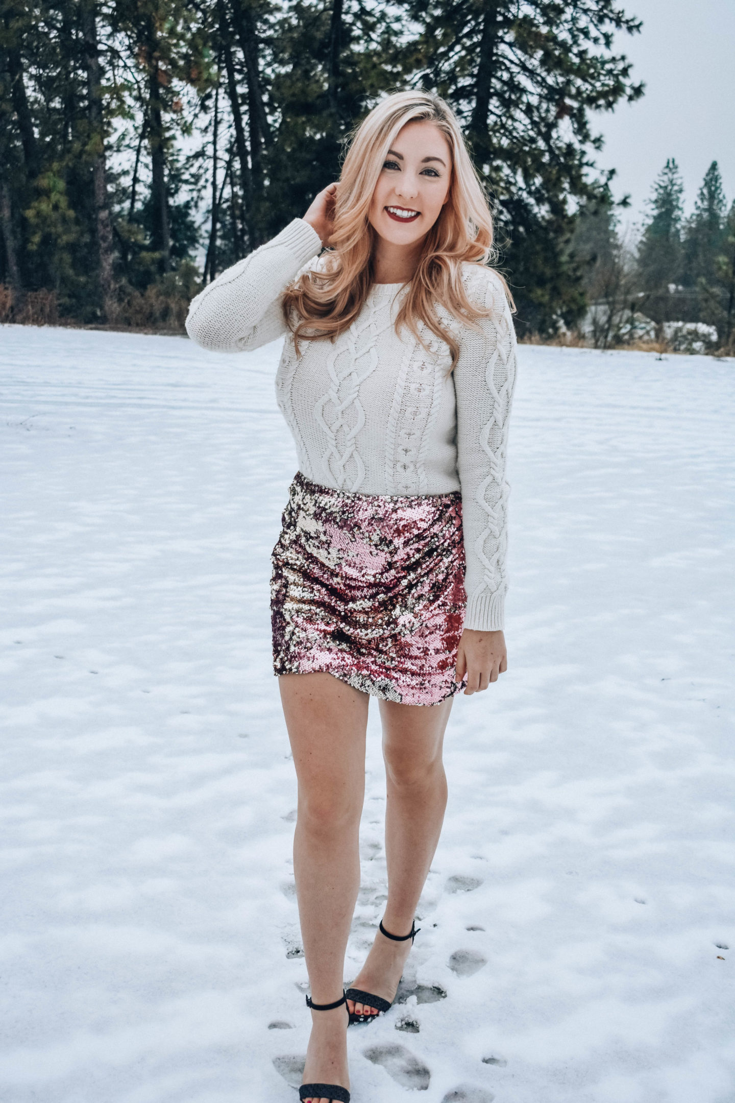 Sequin Skirt and Sweater Outfit!