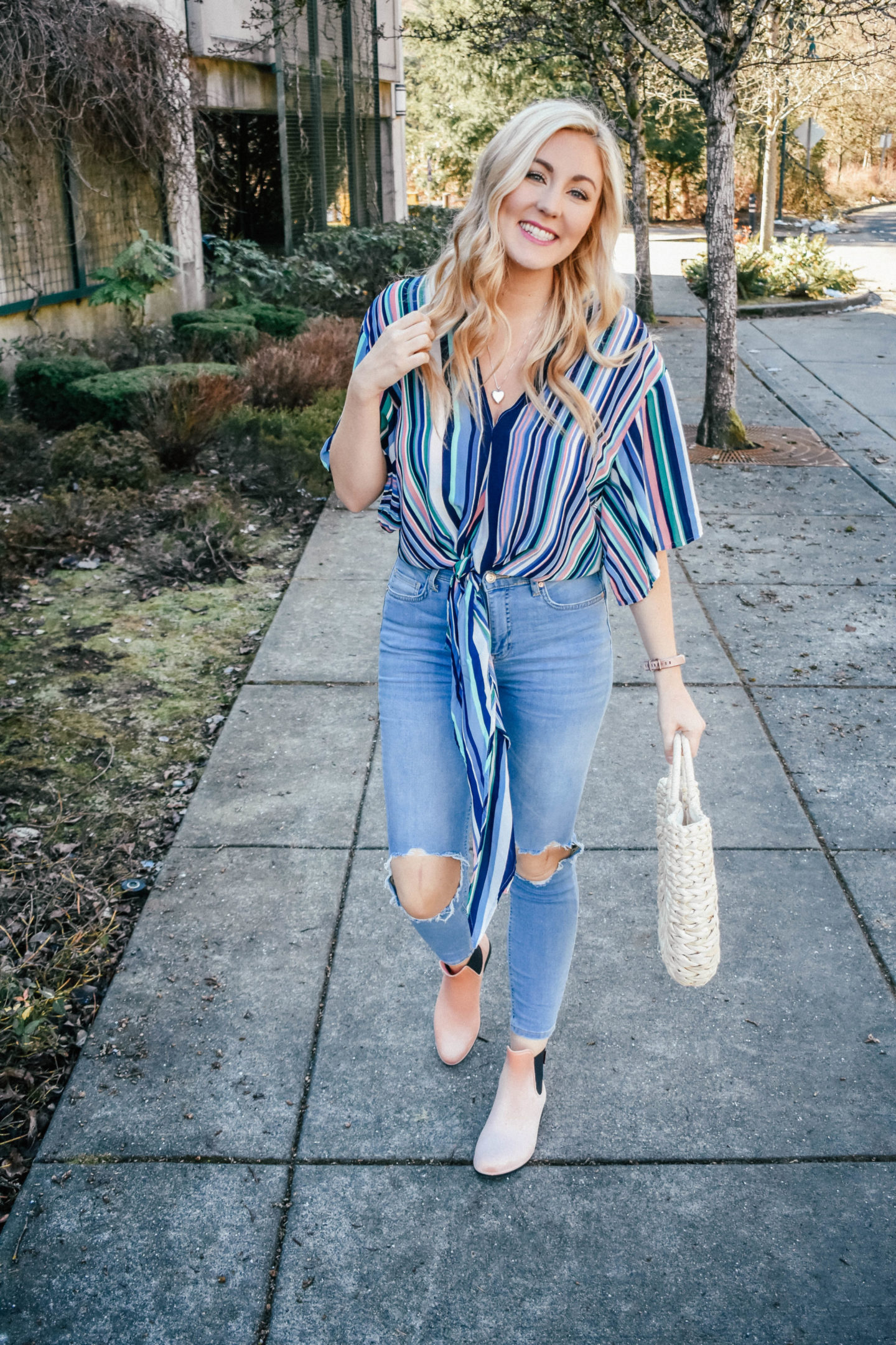 Stripes and Pink Rainboots!