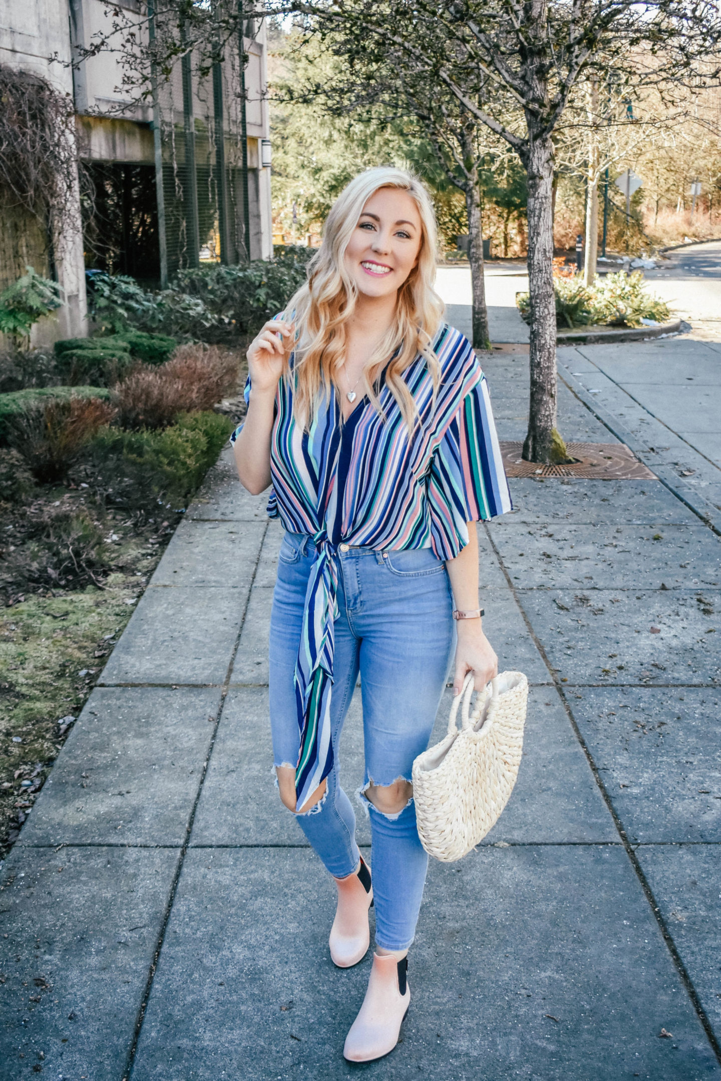 Stripes and Pink Rainboots!