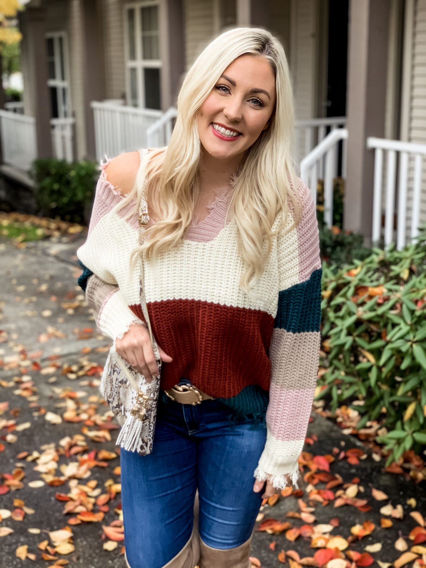 Flash Sale- Color Block Sweater with Distressed Hem