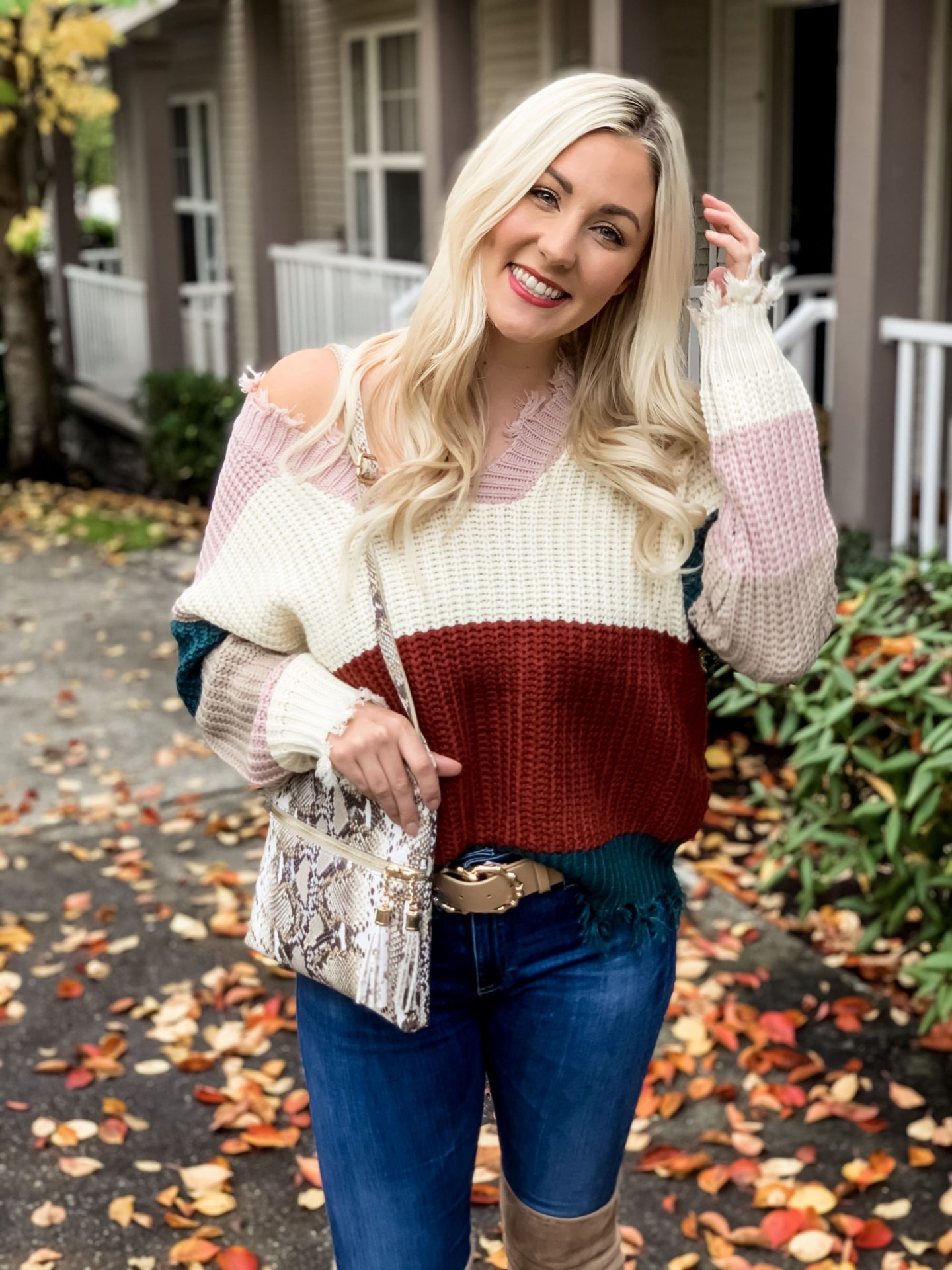 Flash Sale - Color Block Sweater with Distressed Hem